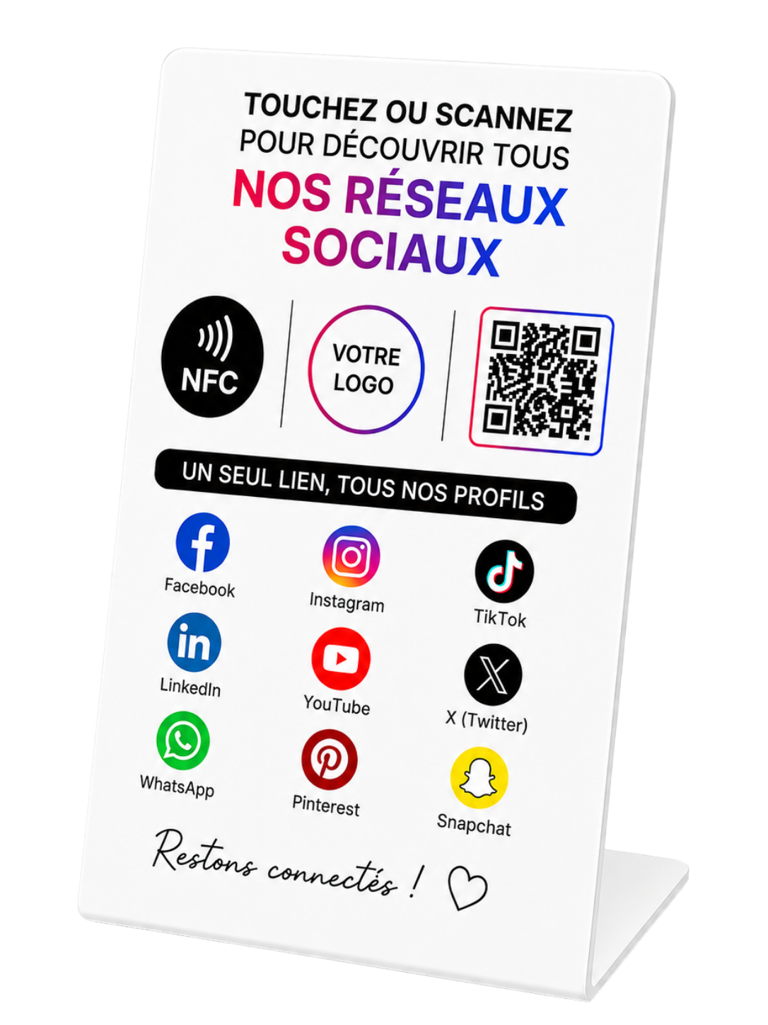 SUPPORT CHEVALIER ACRYLIQUE NFC TOUS LES RESEAUX SOCIAUX