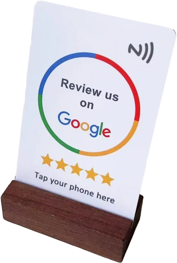 CARTE PVC REVIEW NFC AVEC STAND BOIS
