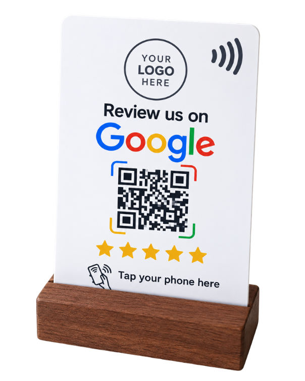 CARTE PVC REVIEW NFC AVEC STAND BOIS